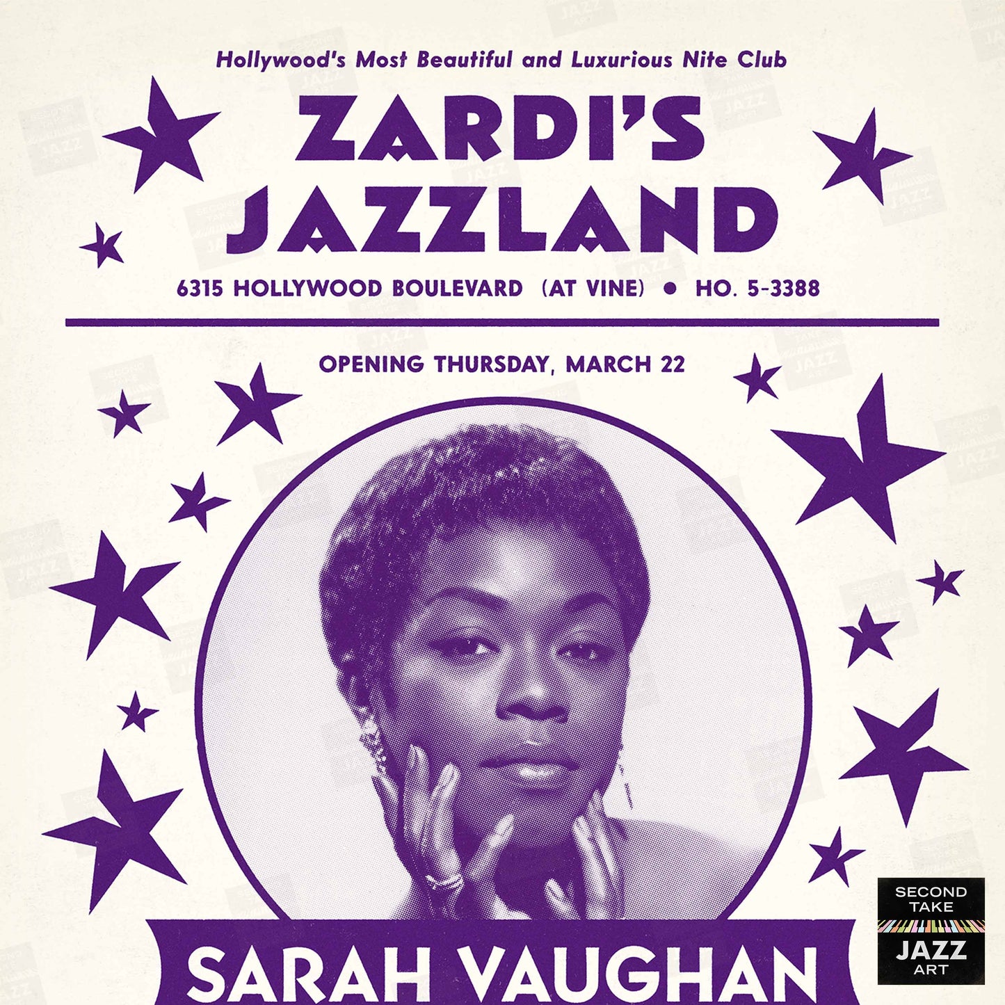 Sarah Vaughan jazz poster - Zardi's Jazzland - Hollywood - 1956