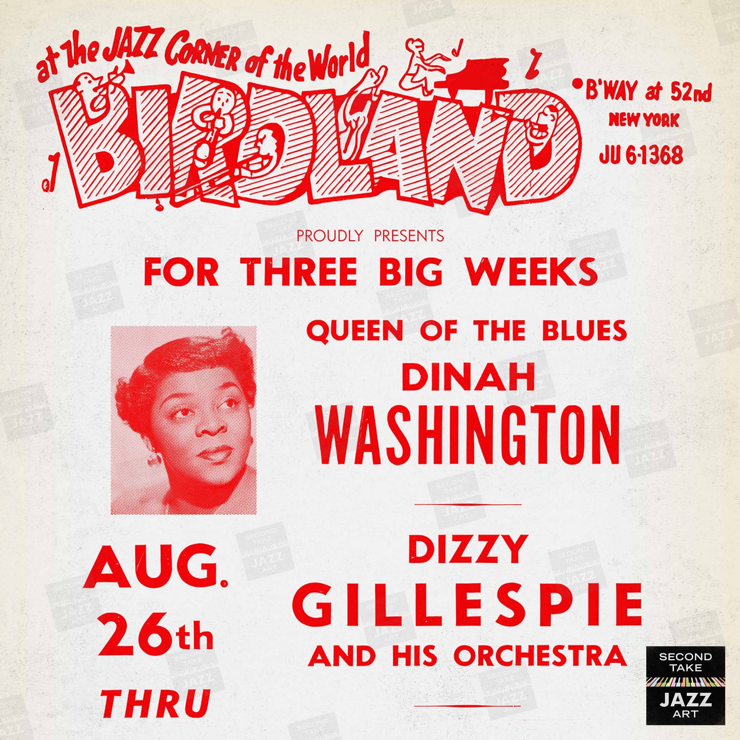 Dinah Washington - Dizzy Gillespie - Charlie Parker jazz poster - Birdland - 1954