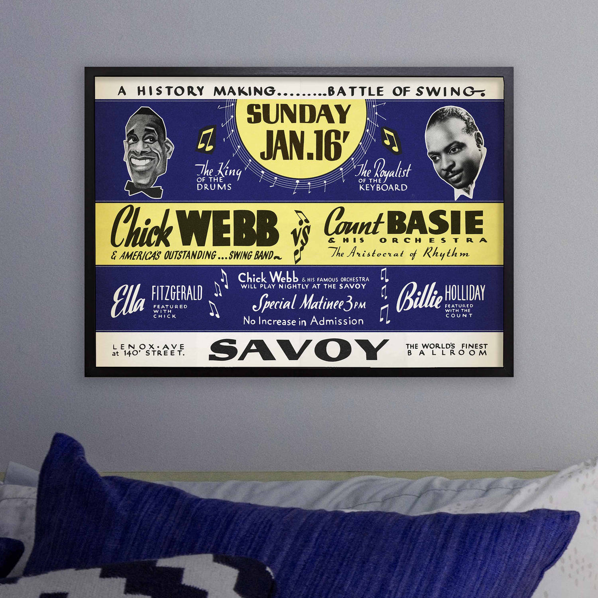 Chick Webb - Count Basie jazz poster - Battle of Swing - Savoy - 1938 (horizontal)