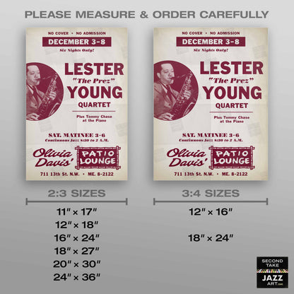 Lester Young jazz poster - Live in Washington, DC - 1956