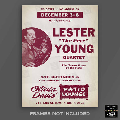 Lester Young jazz poster - Live in Washington, DC - 1956