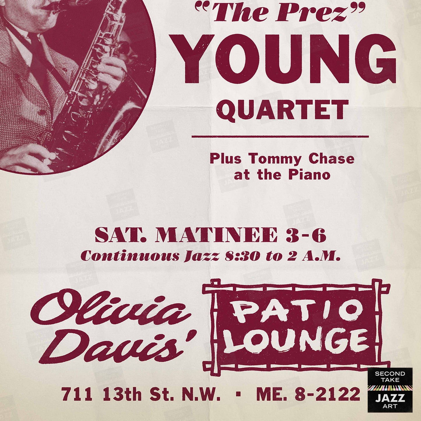 Lester Young jazz poster - Live in Washington, DC - 1956
