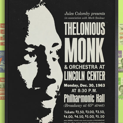 Thelonious Monk jazz poster - Big Band and Quartet - Lincoln Center - 1963