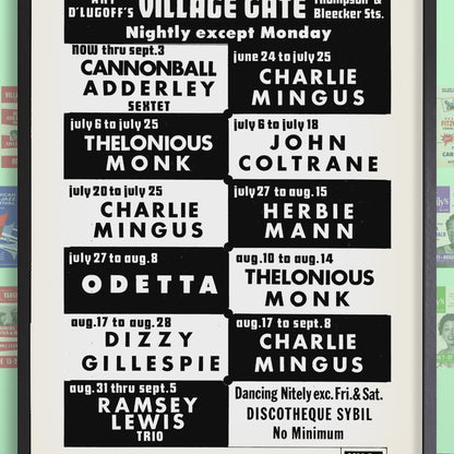 Charles Mingus - Thelonious Monk - John Coltrane jazz poster - Summer Jazz at the Village Gate - 1965