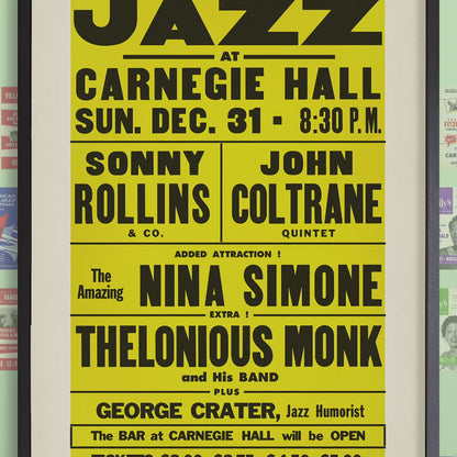 Sonny Rollins - John Coltrane - Nina Simone - Thelonious Monk jazz poster - Carnegie Hall - 1961
