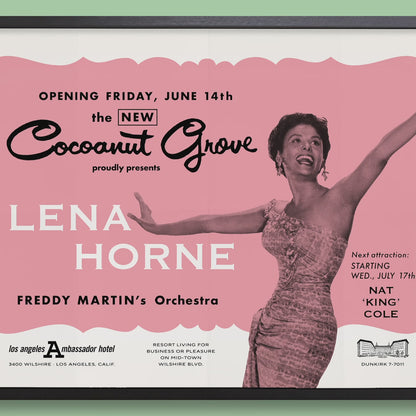 Lena Horne jazz poster - At the Cocoanut Grove - Los Angeles - 1957 (horizontal)