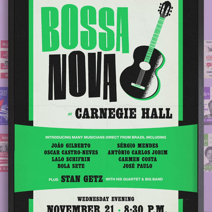 João Gilberto - Stan Getz jazz poster - Bossa Nova at Carnegie Hall - 1962 (green variant)