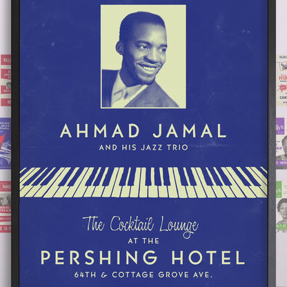 Ahmad Jamal Trio jazz poster - At the Pershing - Chicago - 1958 (blue variant)