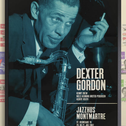 Dexter Gordon jazz poster - Live at Jazzhus Montmartre - 1967 (blue variant)