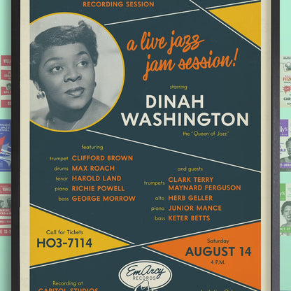 Dinah Washington jazz poster - Dinah Jams - Hollywood - 1954