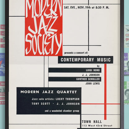 John Lewis - Gunther Schuller jazz poster - Modern Jazz Society - Town Hall - 1955