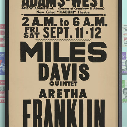 Miles Davis - Aretha Franklin jazz poster - Adams-West - Los Angeles - 1964