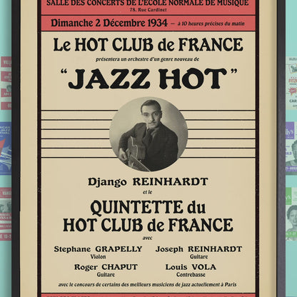 Django Reinhardt - Stéphane Grappelli jazz poster - QHCF - Paris - 1934