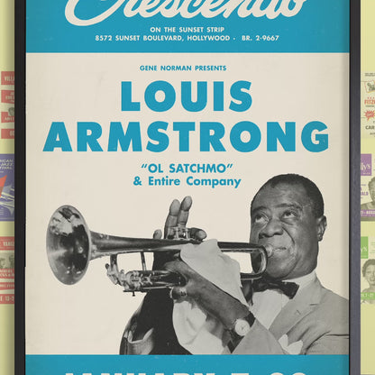 Louis Armstrong jazz poster - At the Crescendo - Hollywood - 1955