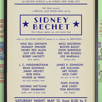 Sidney Bechet - Wild Bill Davison jazz poster - Stuyvesant Casino - 1950