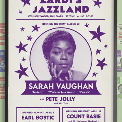 Sarah Vaughan jazz poster - Zardi's Jazzland - Hollywood - 1956